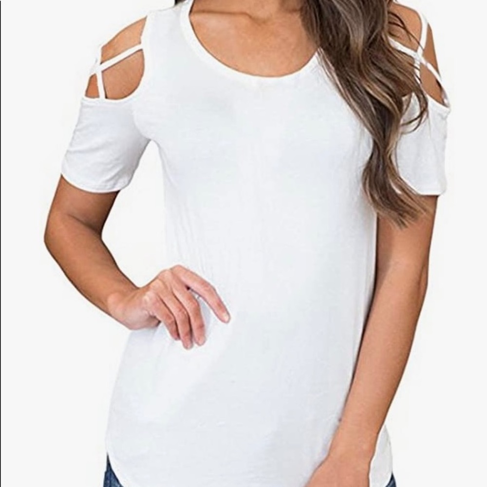 NWOT- white cold shoulder T-shirt